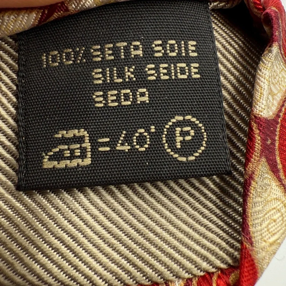 Vintage Ermenegildo Zegna Silk Tie Red Gold Geometric Swirl Spiral Pattern Italy